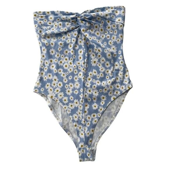 0339 Forever 21 Light Blue Daisy Flower Strapless Bodysuit Size Medium - Picture 2 of 4